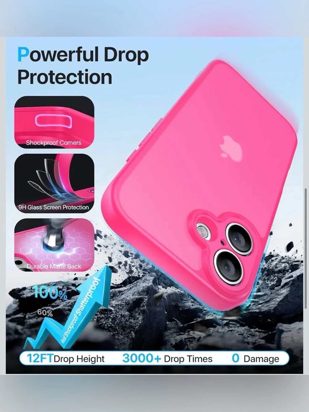 iPhone 16Protective Case - Bright Pink full camera protection NEW military grade